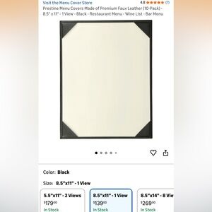 Black and White Document Holder/ Menu